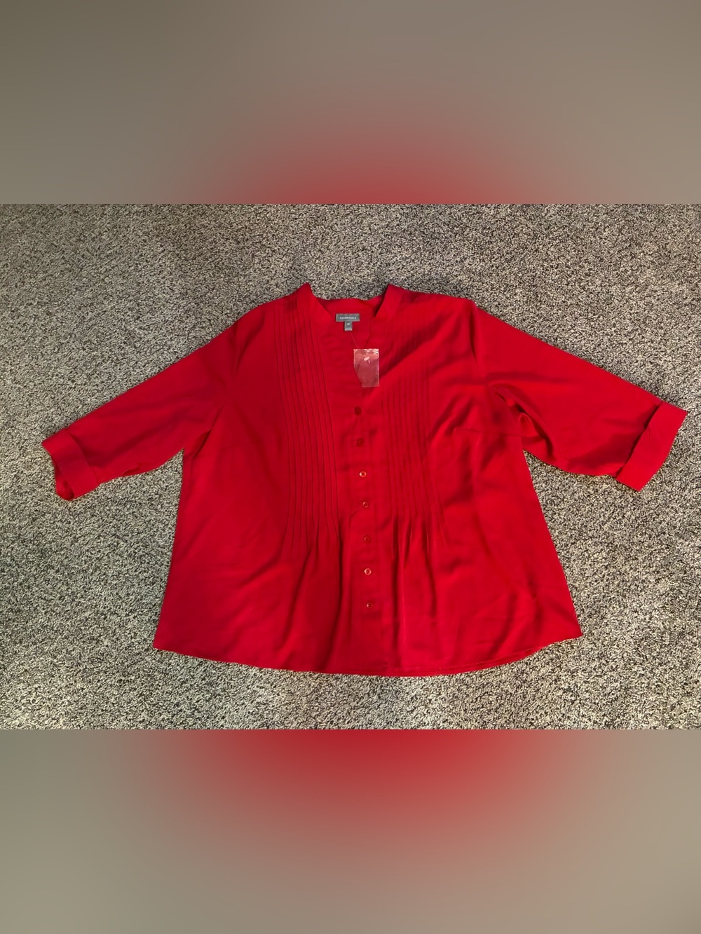 🏈 NWT Essentials Red Pintuck Button-Down Blouse